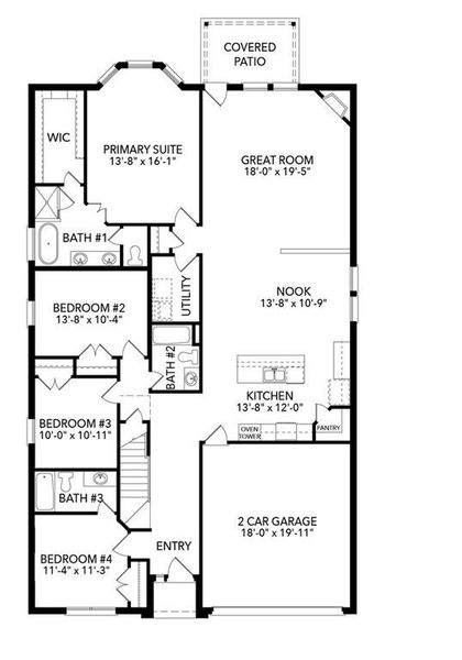 2D floor plan layout of this home in Country Lakes, Denton, TX (Image 3).