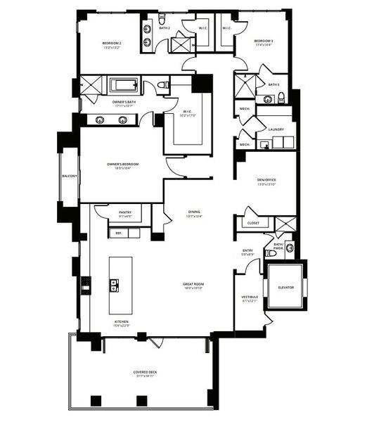 2D floor plan layout for the 3 bedroom by Creativ Design + Build in ICON at Silverleaf, Scottsdale, AZ (Image 1).