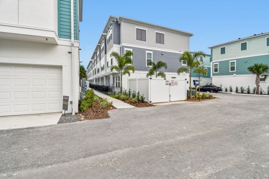 Exterior details and patio area of a home in Towns at Union, St. Petersburg (Image 1). Exterior details and patio area of a home in Towns at Union, St. Petersburg (Image 1).