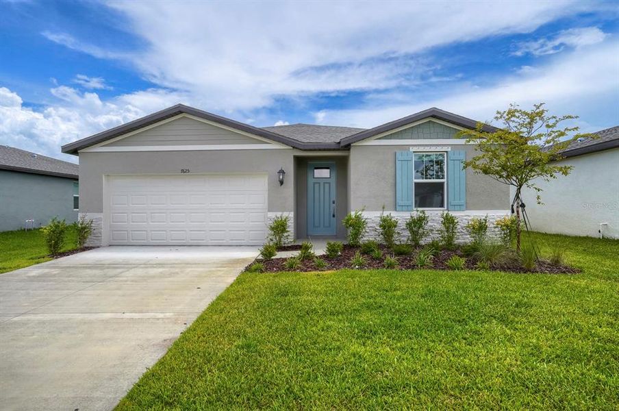 Front exterior of a new home in Salt Meadows - Classic Series, Parrish, FL, highlighting curb appeal (Image 20).
