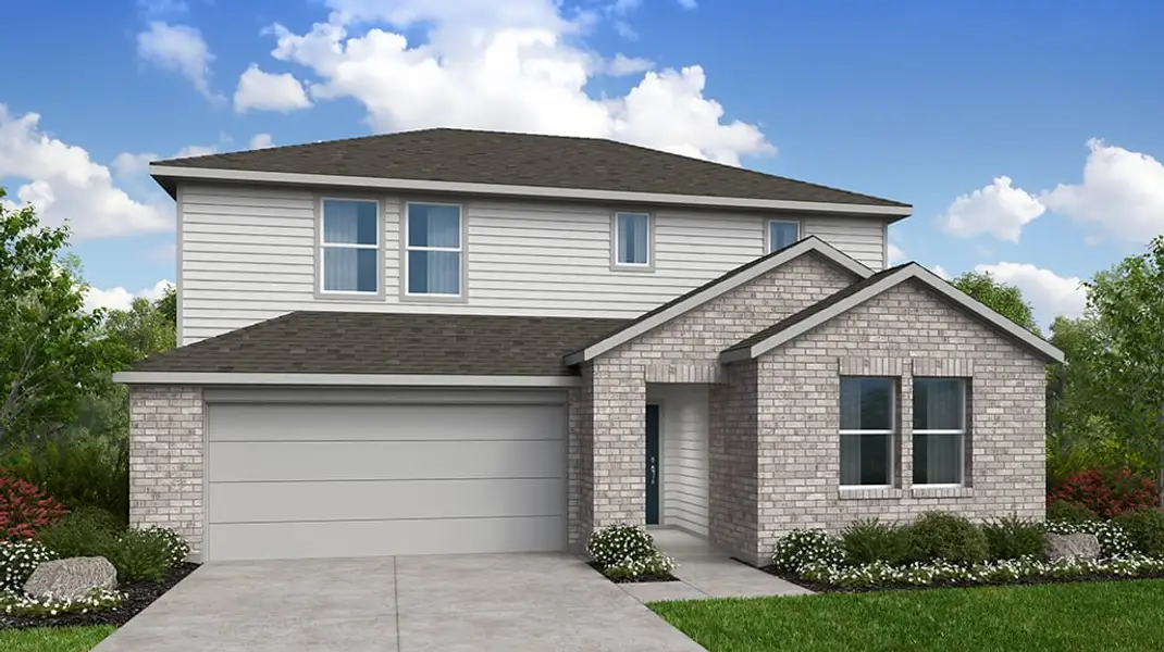 Front exterior of a new home in Emory Crossing, Hutto, TX, highlighting curb appeal (Image 1). Front exterior of a new home in Emory Crossing, Hutto, TX, highlighting curb appeal (Image 1).