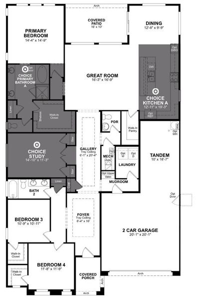 2D floor plan layout of this home in Marbella at Windrose, Waddell, AZ (Image 4).