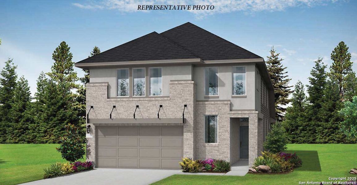 Front exterior of a new home in Rhine Valley, Schertz, TX, highlighting curb appeal (Image 1). Front exterior of a new home in Rhine Valley, Schertz, TX, highlighting curb appeal (Image 1).
