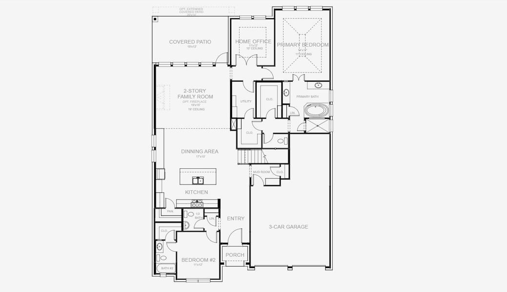 2D floor plan layout for the 3088W by Perry Homes in Devonshire 55', Forney, TX (Image 3). 2D floor plan layout for the 3088W by Perry Homes in Devonshire 55', Forney, TX (Image 3).