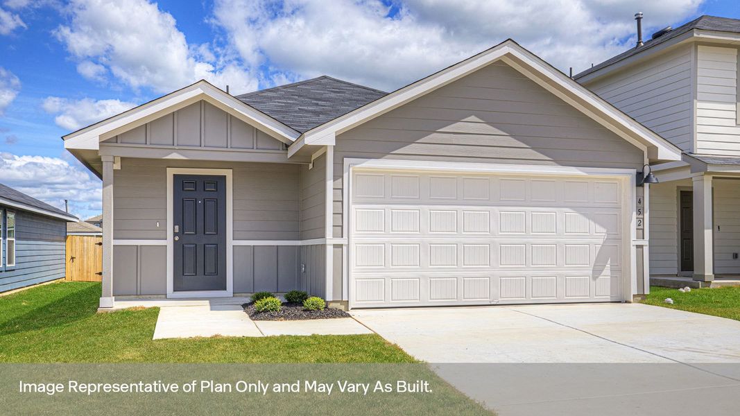 Front exterior of a new home in Sunset Oaks, Maxwell, TX, highlighting curb appeal (Image 2). Front exterior of a new home in Sunset Oaks, Maxwell, TX, highlighting curb appeal (Image 2).