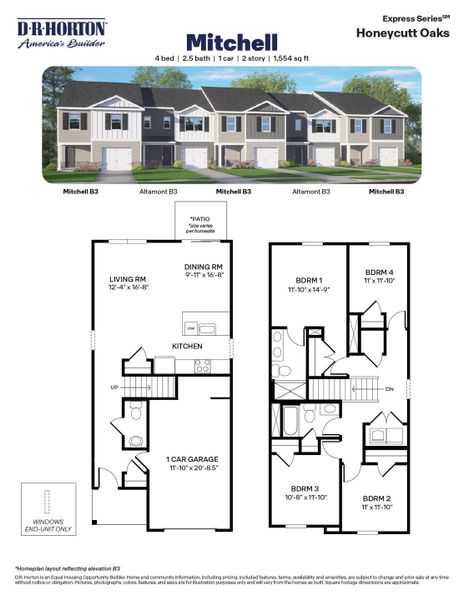 2D floor plan layout for the Mitchell by D.R. Horton in The Townes at Honeycutt Oaks, Angier, NC (Image 5). 2D floor plan layout for the Mitchell by D.R. Horton in The Townes at Honeycutt Oaks, Angier, NC (Image 5).