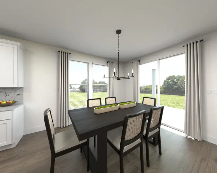 The open-concept floorplan allows for an easy flow between the kitchen and dining areas. The open-concept floorplan allows for an easy flow between the kitchen and dining areas.