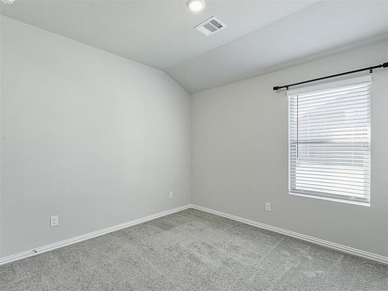 Spare room with carpet and vaulted ceiling