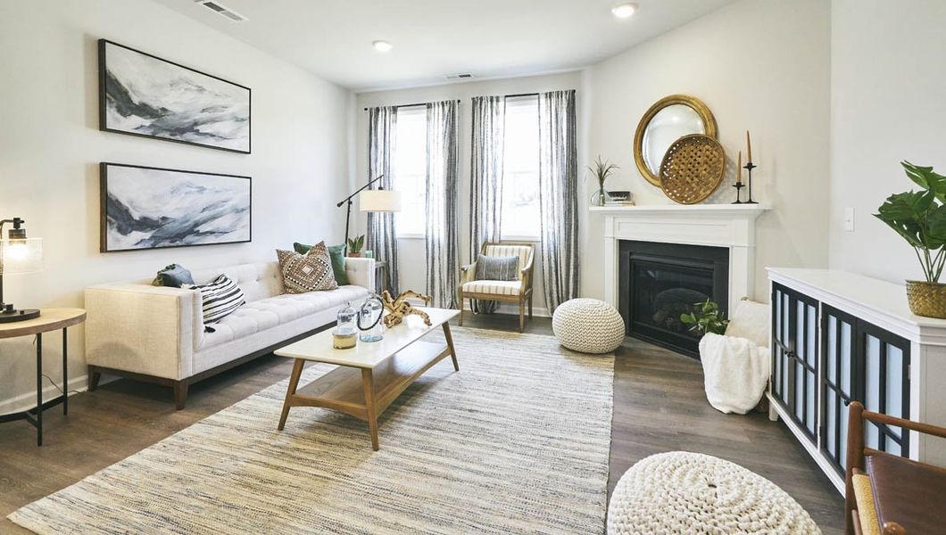 Furnished interior view inside a new home in The Villas at Kinsley, Jamestown (Image 8). Furnished interior view inside a new home in The Villas at Kinsley, Jamestown (Image 8).