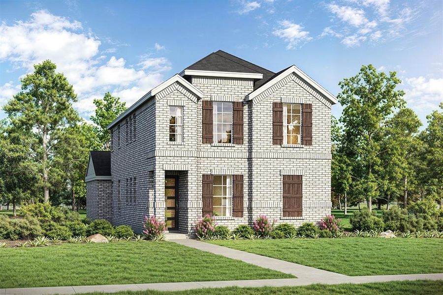 Front exterior of a new home in Dominion at Brookhollow, Prosper, TX, highlighting curb appeal (Image 1). Front exterior of a new home in Dominion at Brookhollow, Prosper, TX, highlighting curb appeal (Image 1).