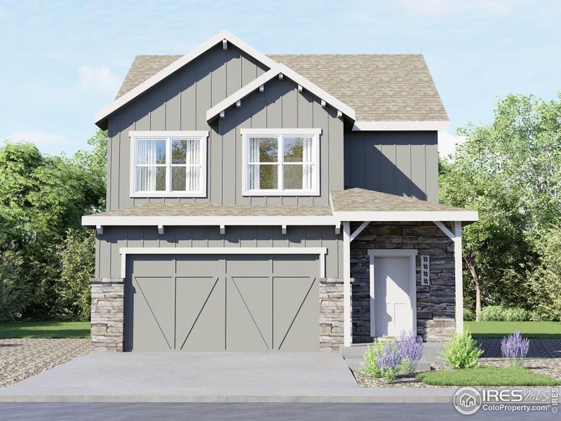 Front exterior of a new home in Wilson Commons, Loveland, CO, highlighting curb appeal (Image 5).