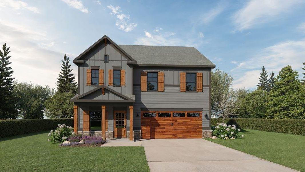 Front exterior of a new home in Meadow Pines, Dallas, GA, highlighting curb appeal (Image 1).