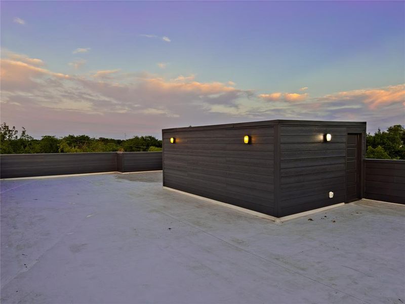 View of patio terrace at dusk