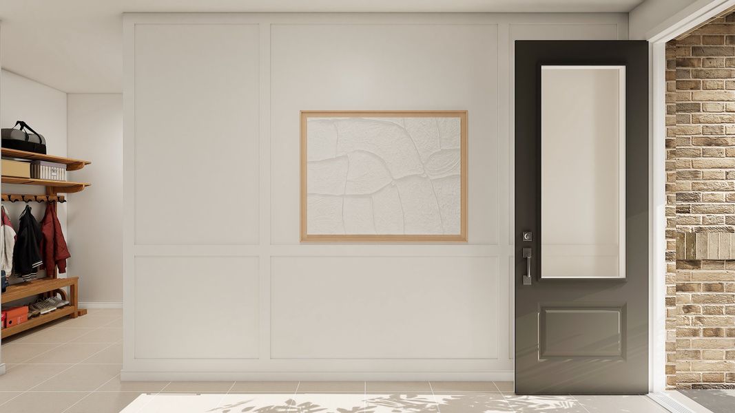 Foyer with decorative feature wall Foyer with decorative feature wall