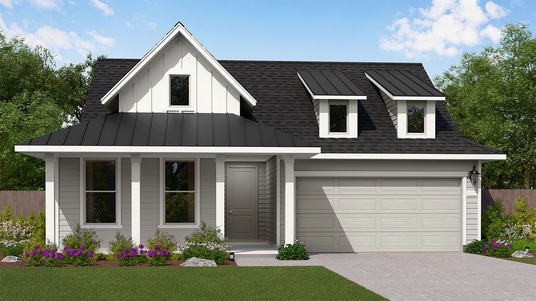 Representative exterior photo of a completed home built from the Stephanie by New Home Co. in The Residences Collection at Oakberry Trails, Waller, TX (Image 2). Representative exterior photo of a completed home built from the Stephanie by New Home Co. in The Residences Collection at Oakberry Trails, Waller, TX (Image 2).