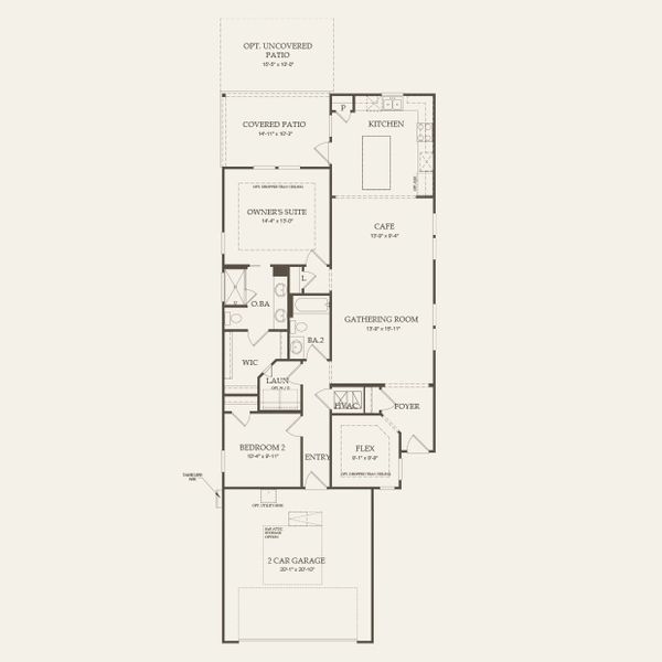 2D floor plan layout for the Compass by Pulte Homes in The Haven at Riverlights, Wilmington, NC (Image 3).