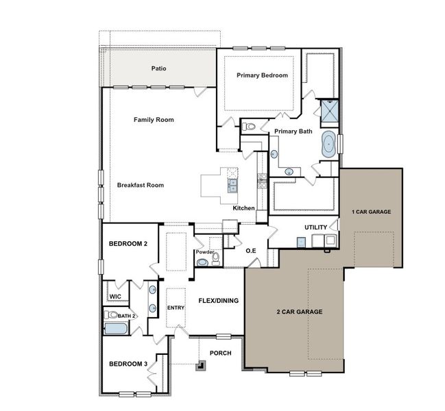 2D floor plan layout for the Jefferson by GFO Home in Eagle Estates, Burleson, TX (Image 3).