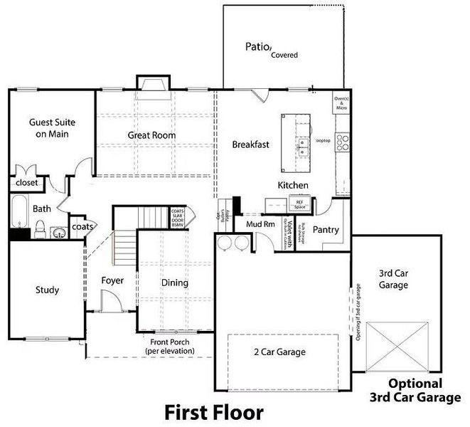 2D floor plan layout of this home in Hidden Fields, Hoschton, GA (Image 5).