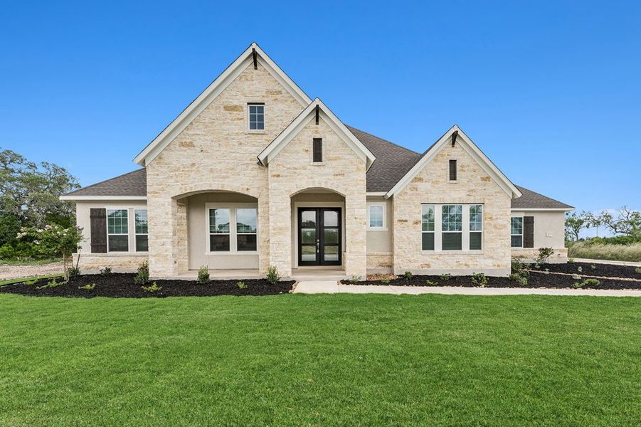 Representative exterior photo of a completed home built from the The Sagewood by David Weekley Homes in Megans Landing – Half-Acre Homesites, Castroville, TX (Image 1). Representative exterior photo of a completed home built from the The Sagewood by David Weekley Homes in Megans Landing – Half-Acre Homesites, Castroville, TX (Image 1).