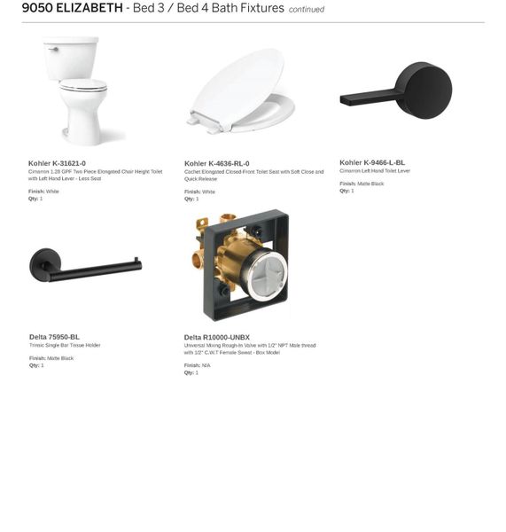 Bedroom 3 & Bedroom 4 Bath Fixtures (Continued) Bedroom 3 & Bedroom 4 Bath Fixtures (Continued)