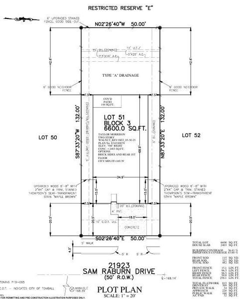 21923 Sam Raburn Drive Preliminary Plot Plan 21923 Sam Raburn Drive Preliminary Plot Plan