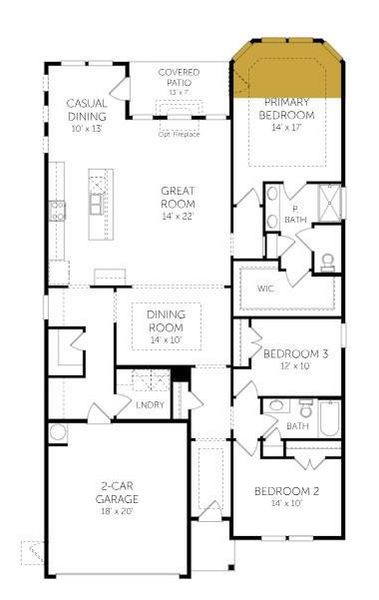 2D floor plan layout of this home in Cottages at Wingate, Wingate, NC (Image 2).