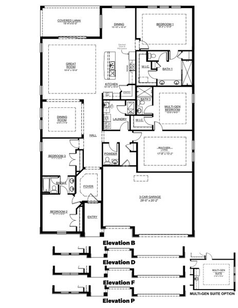 2D floor plan layout for the Plan by D.R. Horton in Hammock at Two Rivers, Zephyrhills, FL (Image 3).