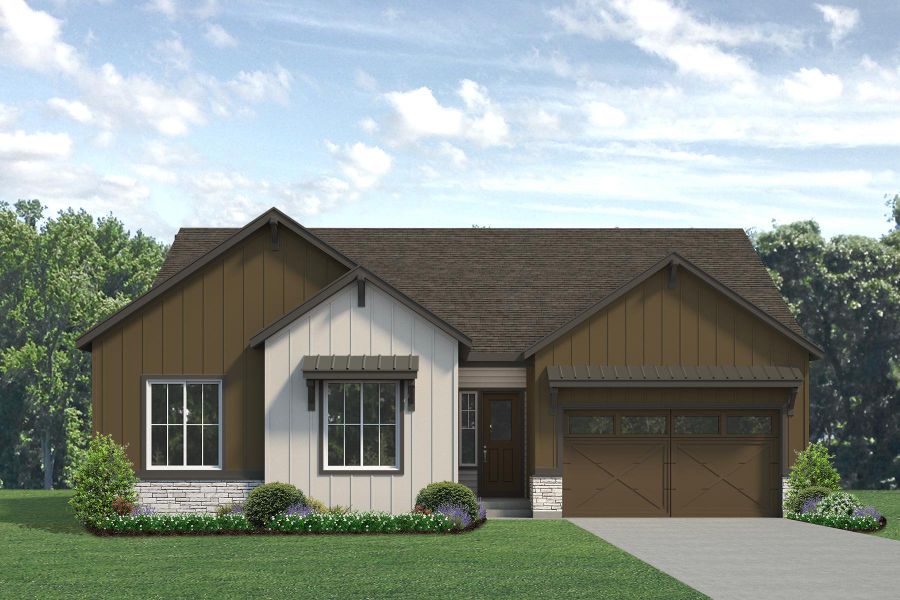 Representative exterior photo of a completed home built from the Jefferson by Risewell Homes in Highlands Preserve, Mead, CO (Image 14).