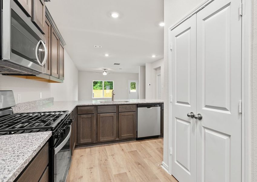 The kitchen of the Driftwood has stainless-steel appliances. The kitchen of the Driftwood has stainless-steel appliances.