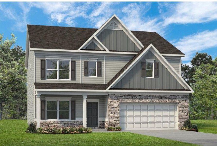 Front exterior of a new home in Jones Ridge, Dallas, GA, highlighting curb appeal (Image 1). Front exterior of a new home in Jones Ridge, Dallas, GA, highlighting curb appeal (Image 1).