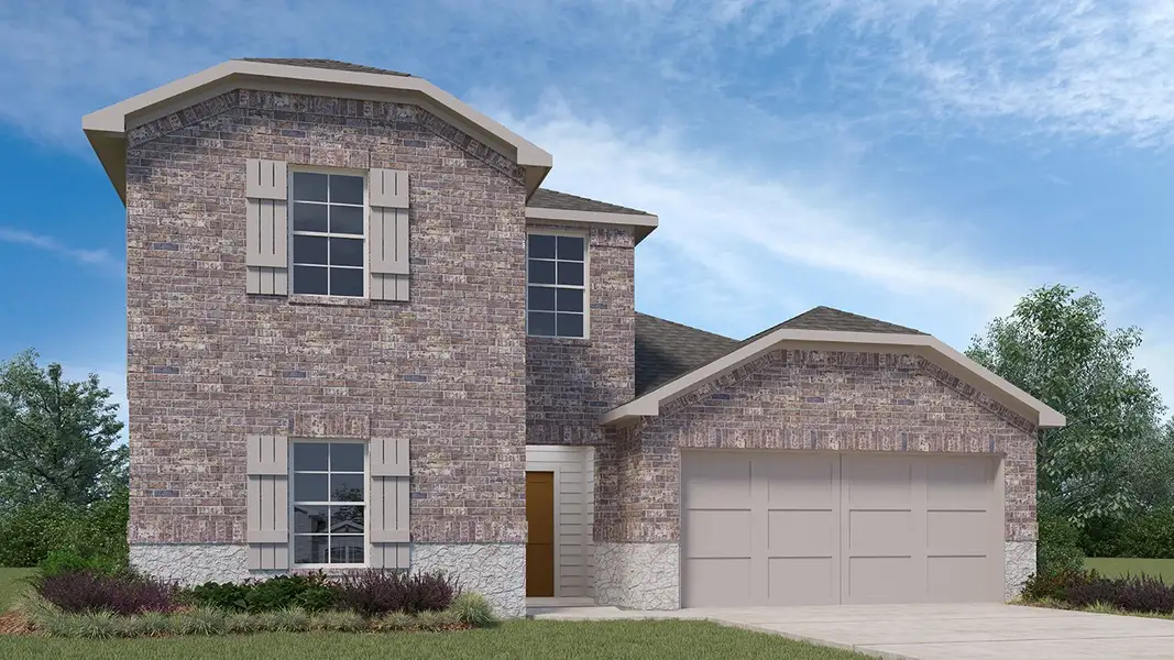 Front exterior of a new home in Stonewyck Farms, Ennis, TX, highlighting curb appeal (Image 1). Front exterior of a new home in Stonewyck Farms, Ennis, TX, highlighting curb appeal (Image 1).