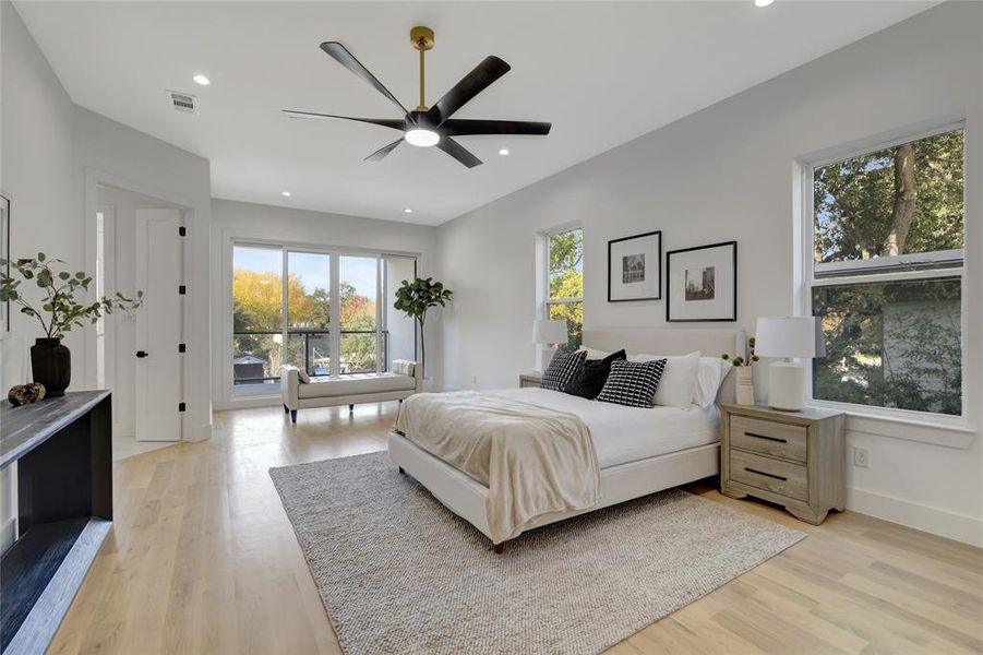 Master Bedroom featuring ceiling fan and light hardwood / wood-style floors.
Furniture and wall decorations are not included and is for staging only