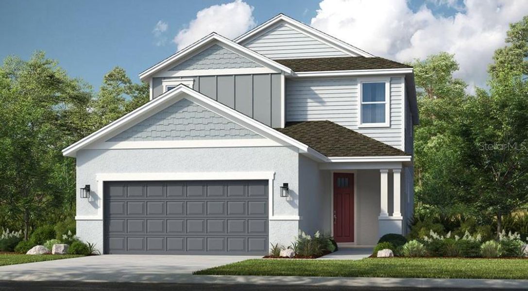Front exterior of a new home in Cassia at Skye Ranch, Sarasota, FL, highlighting curb appeal (Image 1).