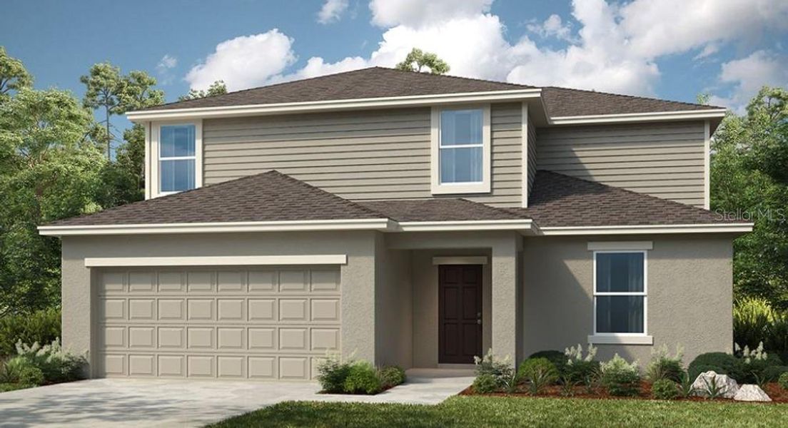 Front exterior of a new home in Waterstone, Groveland, FL, highlighting curb appeal (Image 1). Front exterior of a new home in Waterstone, Groveland, FL, highlighting curb appeal (Image 1).