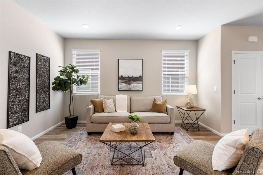 Furnished interior view inside a new home in Woodrose at Painted Prairie, Aurora (Image 6). Furnished interior view inside a new home in Woodrose at Painted Prairie, Aurora (Image 6).