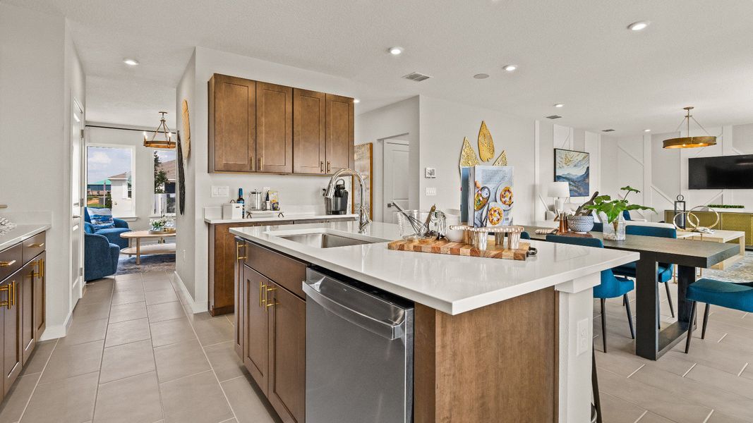 The Kitchen in the Model Highbourne by DRB Homes in Hamilton Bluff located in Haines City, FL. The Kitchen in the Model Highbourne by DRB Homes in Hamilton Bluff located in Haines City, FL.