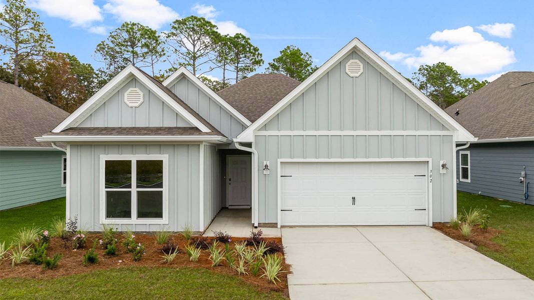 Representative exterior photo of a completed home built from the The Kennedy by D.R. Horton in Titus Park, Panama City, FL (Image 1).