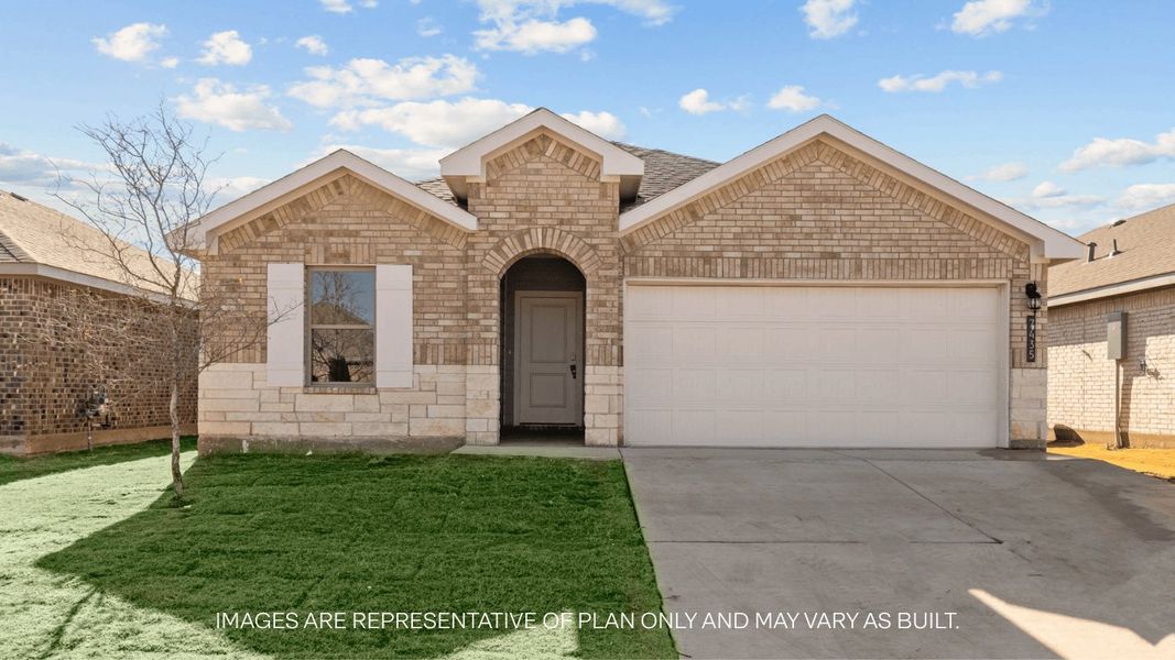 Front exterior of a new home in Terra Vista, Lubbock, TX, highlighting curb appeal (Image 1).