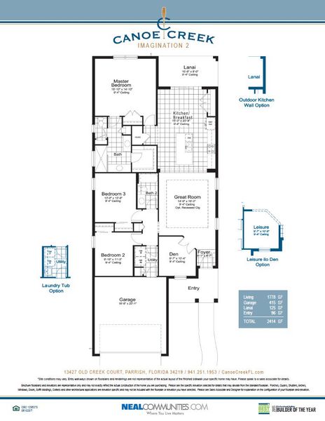 2D floor plan layout for the Imagination 2 by Neal Communities in Canoe Creek, Parrish, FL (Image 4).