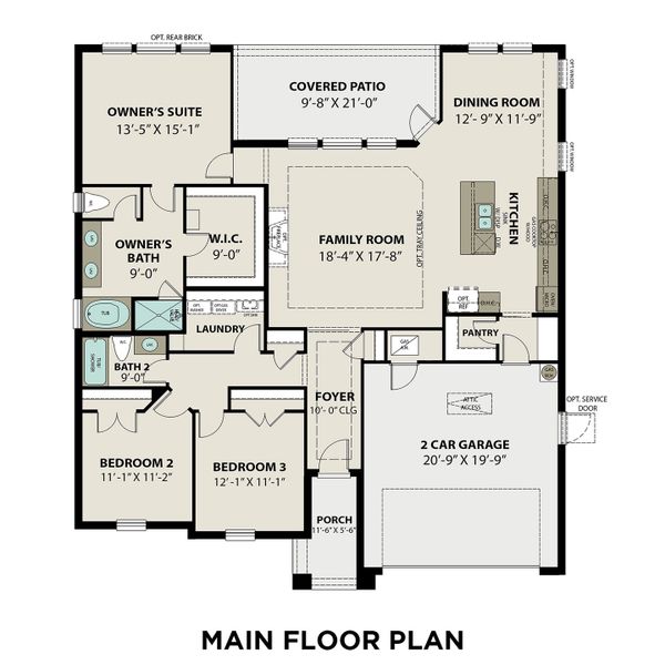 2D floor plan layout for the The Diana by Davidson Homes LLC in Lago Mar, Texas City, TX (Image 3).