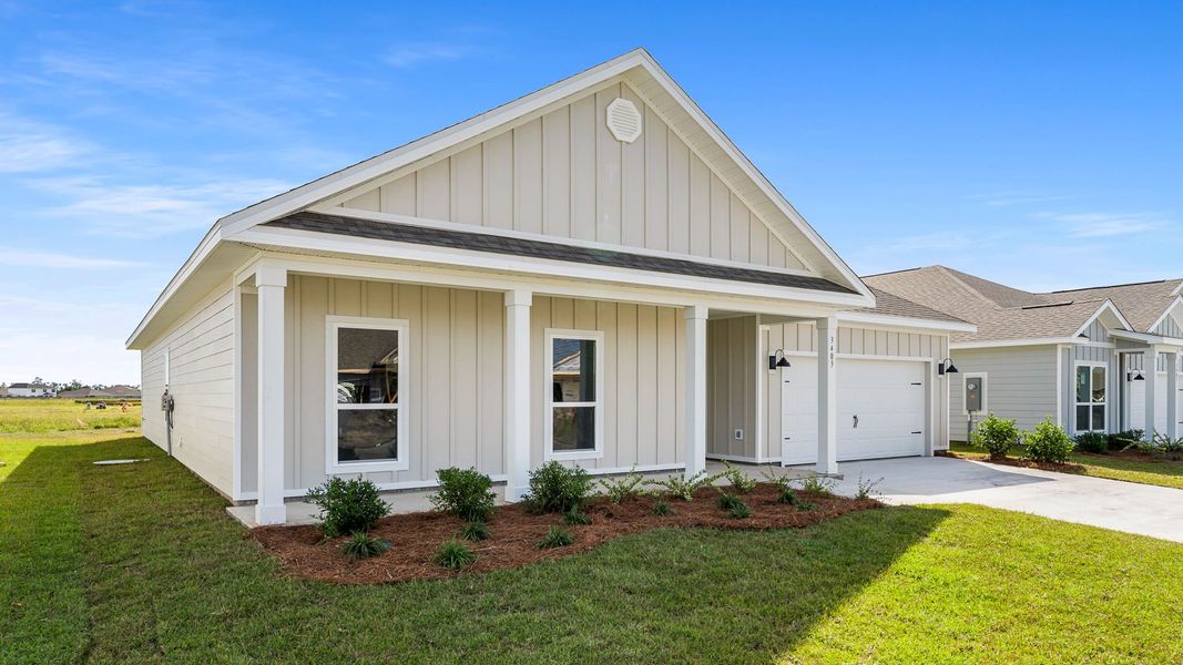 Front exterior of a new home in Hodges Bayou Plantation, Panama City, FL, highlighting curb appeal (Image 19).