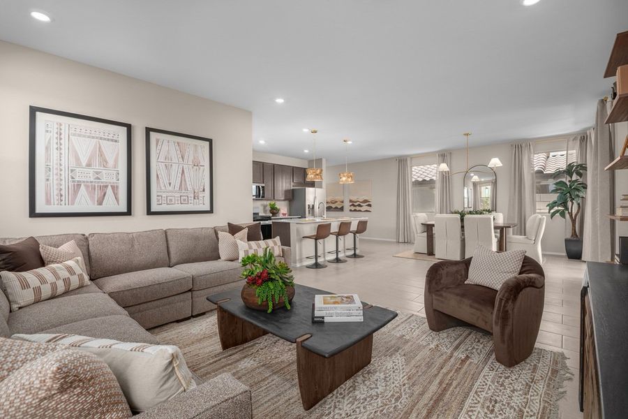 Representative furnished interior of a home built from the Plan 1760 Modeled by KB Home in Entrada Del Toro at Rancho Sahuarita, Sahuarita (Image 4). Representative furnished interior of a home built from the Plan 1760 Modeled by KB Home in Entrada Del Toro at Rancho Sahuarita, Sahuarita (Image 4).