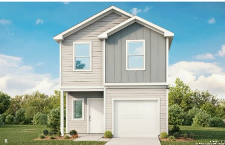 Front exterior of a new home in Prairie Green, Converse, TX, highlighting curb appeal (Image 1). Front exterior of a new home in Prairie Green, Converse, TX, highlighting curb appeal (Image 1).