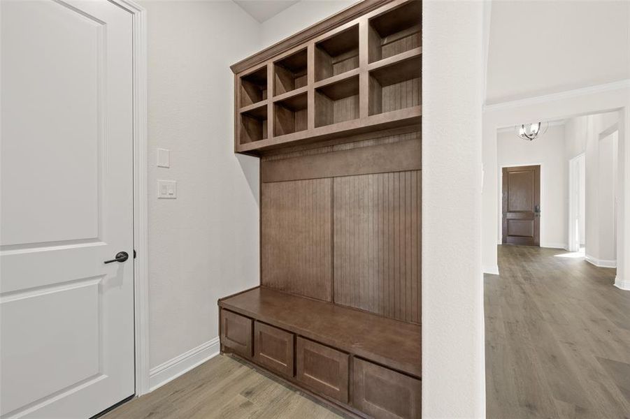 Mud area by garage door for convenience.