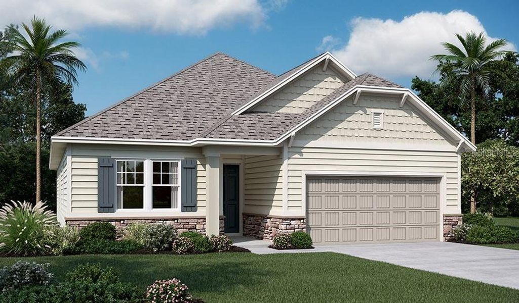 Front exterior of a new home in Coastal Gardens, Palm Coast, FL, highlighting curb appeal (Image 1). Front exterior of a new home in Coastal Gardens, Palm Coast, FL, highlighting curb appeal (Image 1).