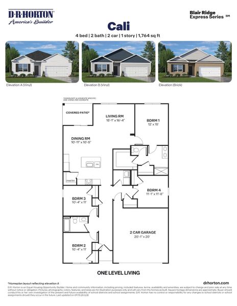 2D floor plan layout for the Cali by D.R. Horton in Blair Ridge, La Grange, NC (Image 3).