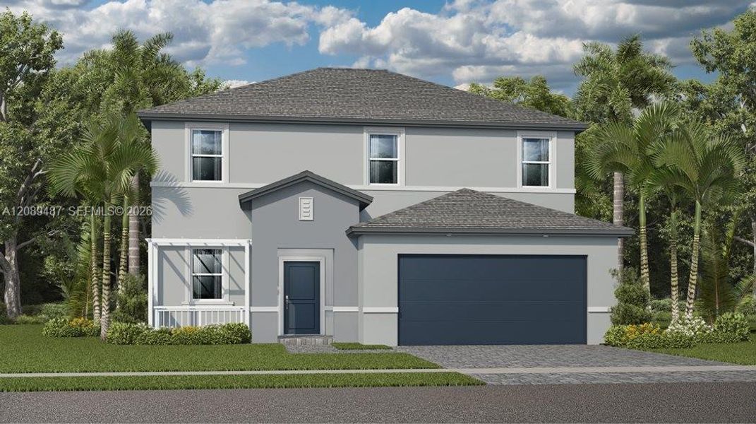 Front exterior of a new home in Acacia Groves, Miami, FL, highlighting curb appeal (Image 1). Front exterior of a new home in Acacia Groves, Miami, FL, highlighting curb appeal (Image 1).