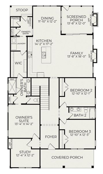2D floor plan layout for the Hutchinson (Two-Story) by Homes by Dickerson in Nexton, Summerville, SC (Image 5).