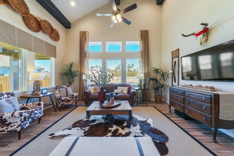 Great room with sloped ceiling Great room with sloped ceiling