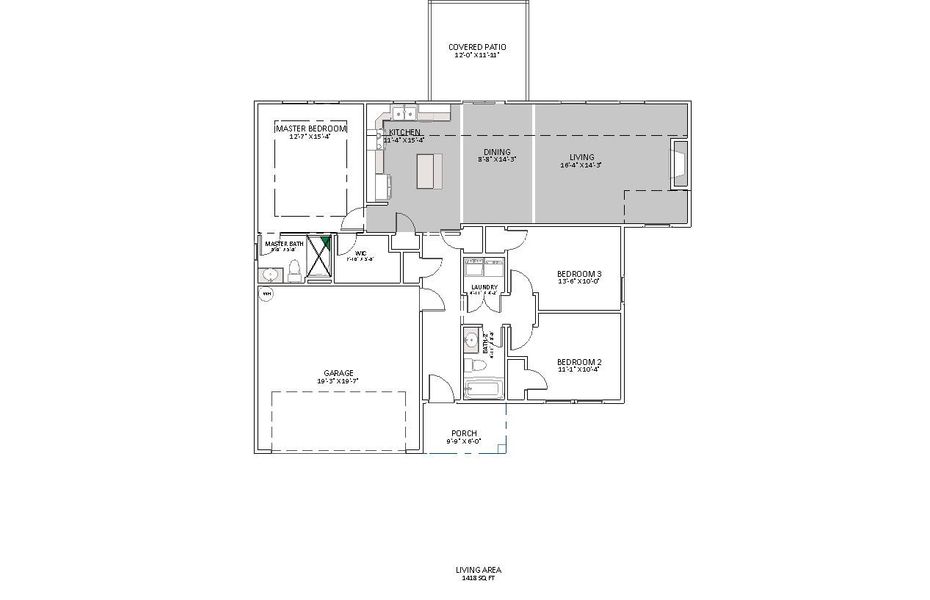 2D floor plan layout for the Rozlynn by Enchanted Homes in Guadalupe Heights, Seguin, TX (Image 5).